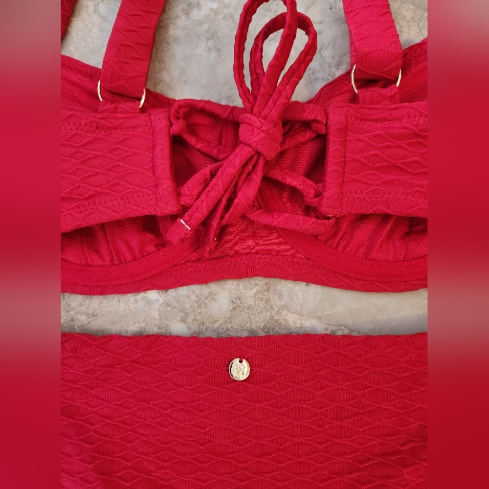 32DD/M VS Swim Full Coverage Bikini Top Side Tie Bikini Set Red - Picture 4 of 9